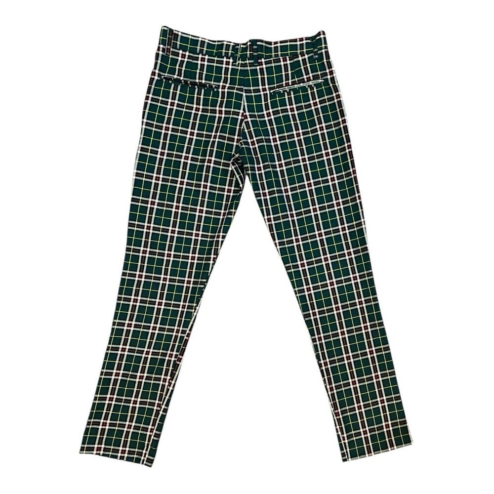 Run And Fly Mens Plaid Tartan Pants Trousers Size 30R Retro Y2K Green
